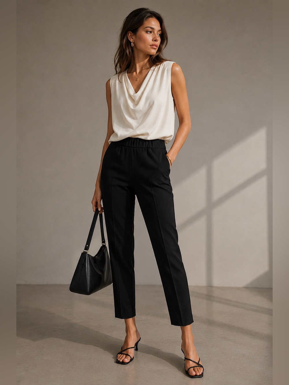Maison d’Amélie Paris Black Cropped Stretch Pull-On Pants Size Large